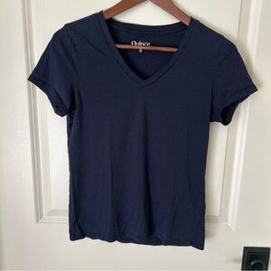 Quince Women’s Sz S  Cotton Modal V-Neck Tee Shirt Blue Short Sleeved Top
